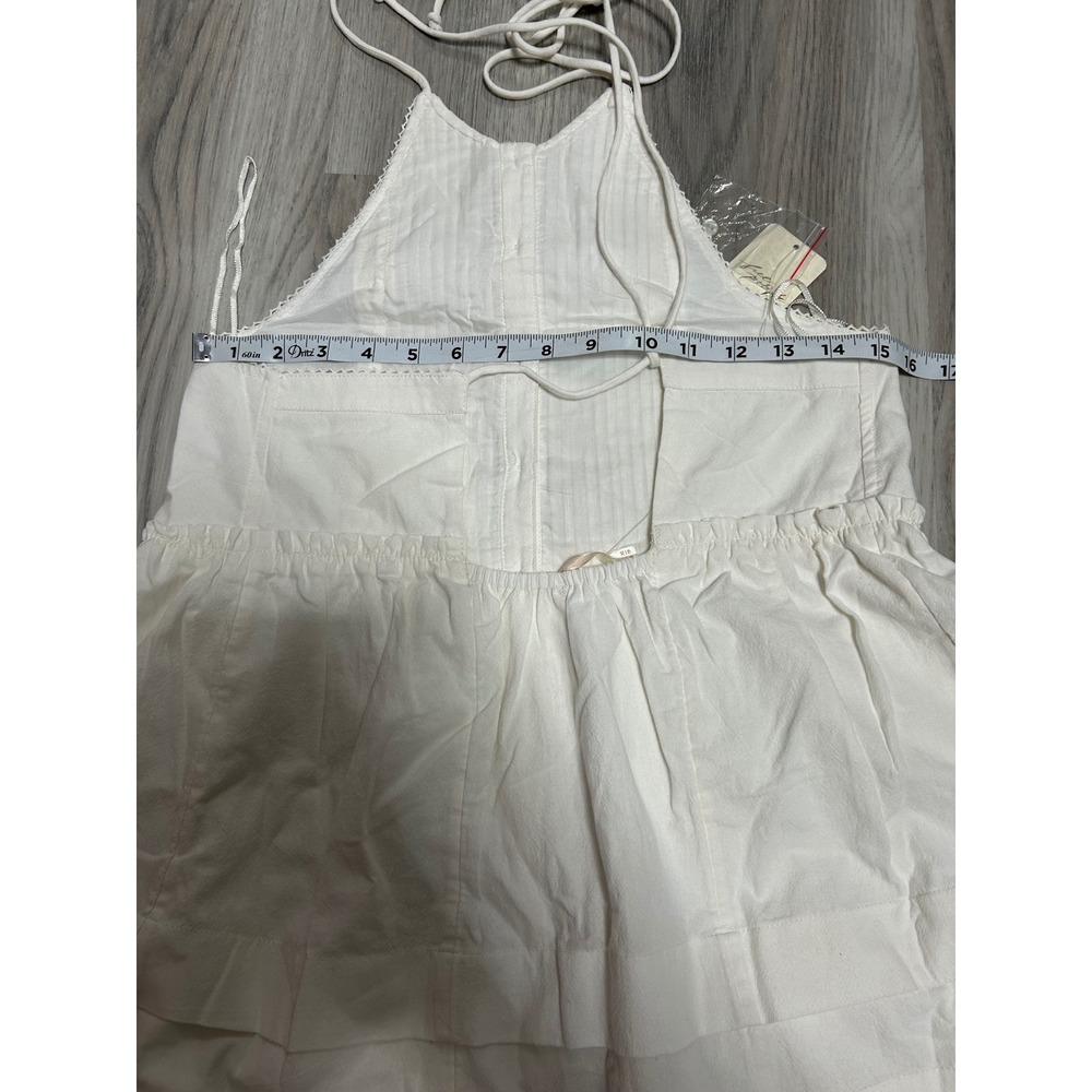 Free People White Cotton Halter Mini Dress Boho Pintuck Lace Trim XS NEW - Picture 6 of 8
